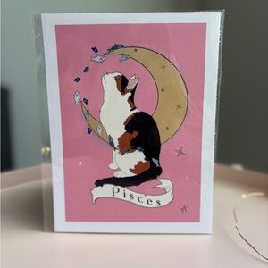 5”x7” Pisces Cat Art Print with Pink Background